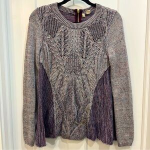 Anthropologie‎ MOTH Sweater Size Small Anita Cable Knit Rear Zip Pullover Swing